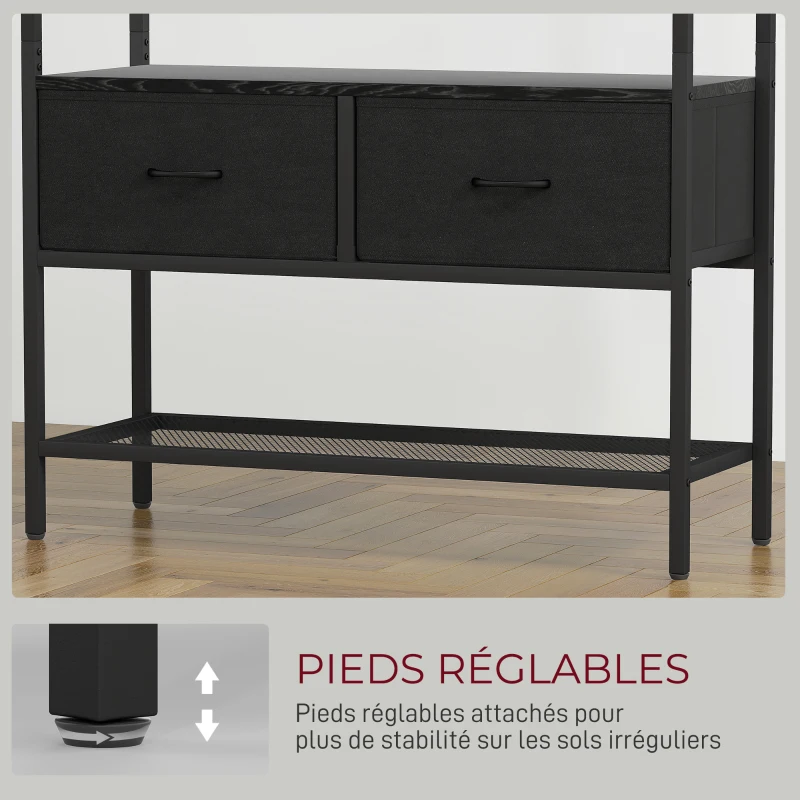 HOMCOM Portant à vêtements industriel avec 2 tiroirs en tissu, étagère, 8 crochets et cadre en acier, 80 x 30 x 180,5 cm, noir