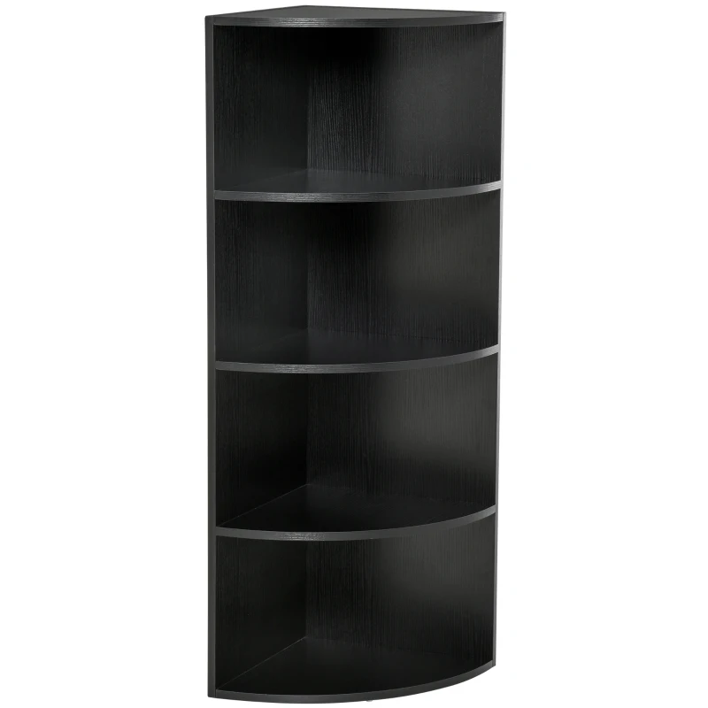 HOMCOM 4-Tier Corner Open Shelf Bookcase Freestanding Fan Bookshelf Plants Stand, 40x40x120cm, Black
