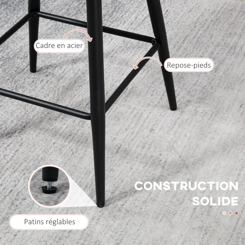 HOMCOM Lot de 2 tabourets de bar, chaises de bar avec dossier et repose-pieds, pieds en acier, 52 x 53 x 93 cm, rose