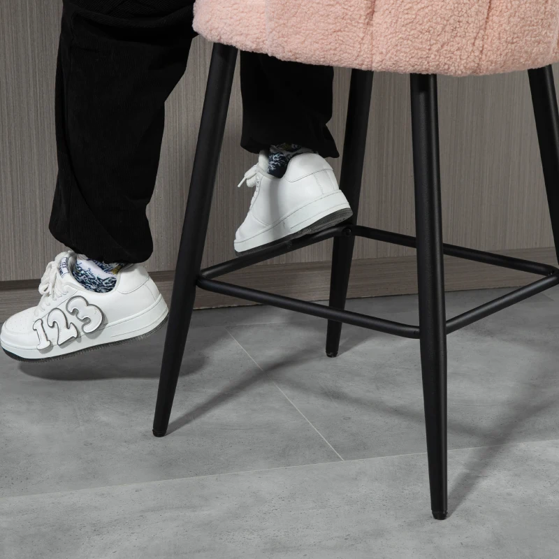 HOMCOM Lot de 2 tabourets de bar, chaises de bar avec dossier et repose-pieds, pieds en acier, 52 x 53 x 93 cm, rose