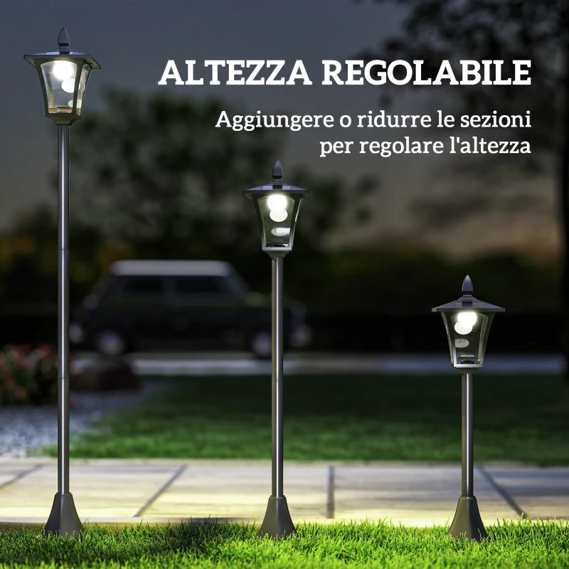 Outsunny Lampada da Giardino Lampada da Terra Lampione LED da Esterno Energia Solare Impermeabile IP44, 18x18x160 cm, Nero