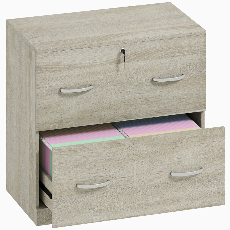 Vinsetto Classeur de Bureau avec 2 Tiroirs avec Rails pour Dossiers Suspendus pour A4 Serrure et 2 Clés 74x42x72 cm Naturel