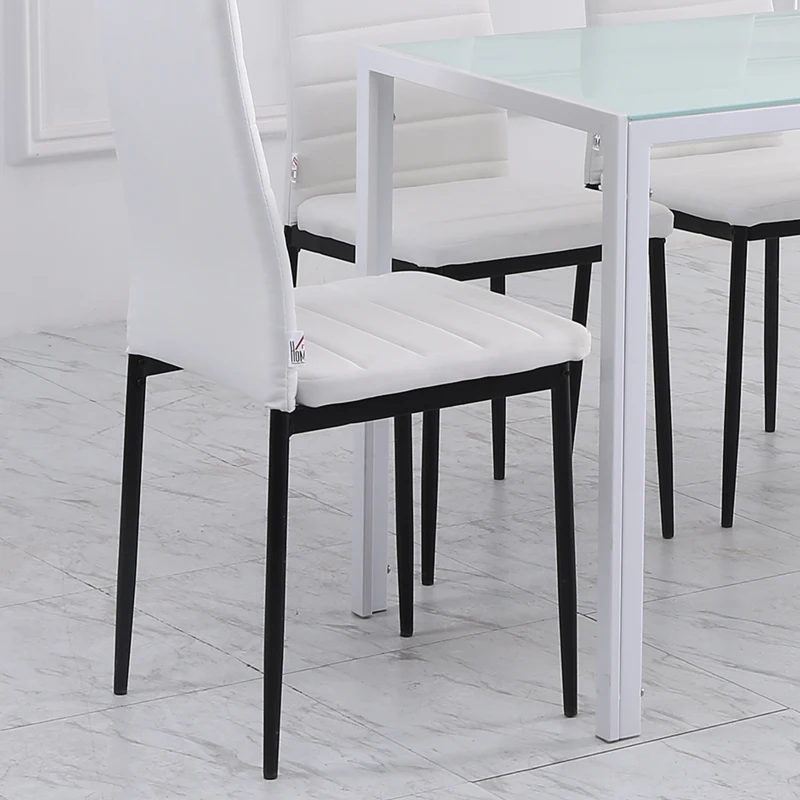 HOMCOM Lot de 4 chaises de salle à manger chaises de cuisine avec dossier haut pieds en métal et tissu en lin 41x50x97cm blanc