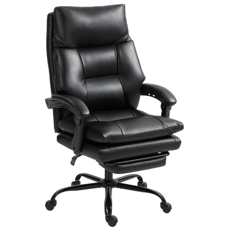 HOMCOM Sedia per Scrivania ad Altezza Regolabile e Reclinabile fino a 135°, in Pelle PU Nera, 65x76x113-121 cm
