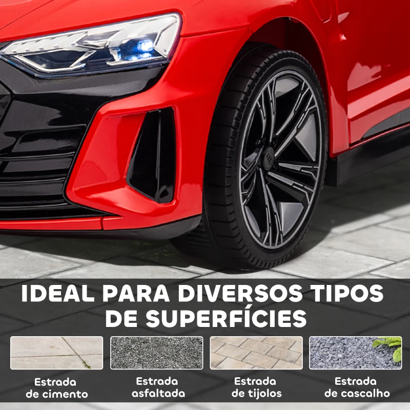 HOMCOM Carro Elétrico AUDI RS E-Tron GT 12V com 2 Motores Controlo Remoto Faróis LED Buzina Música USB 3-5km/h 103x58x41 cm Vermelho