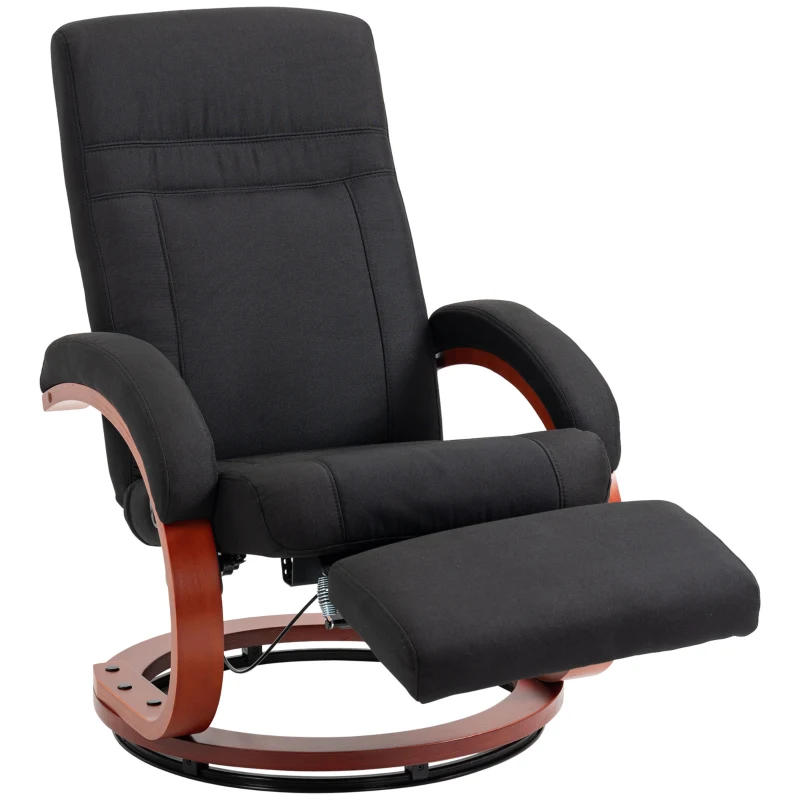HOMCOM 135° Manual Reclining Swivel Chair, with Footrest - Black