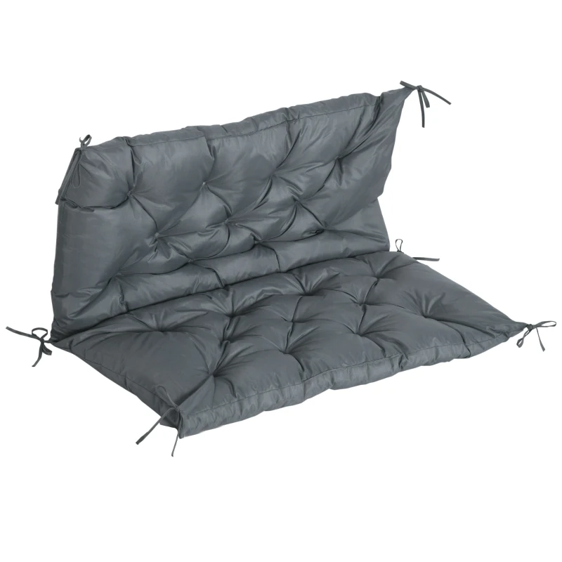 Outsunny 2 Seater Bench Cushion, Garden Chair Cushion with Back and Ties, Indoor and Outdoor Use, 98x100 cm, Dark Grey