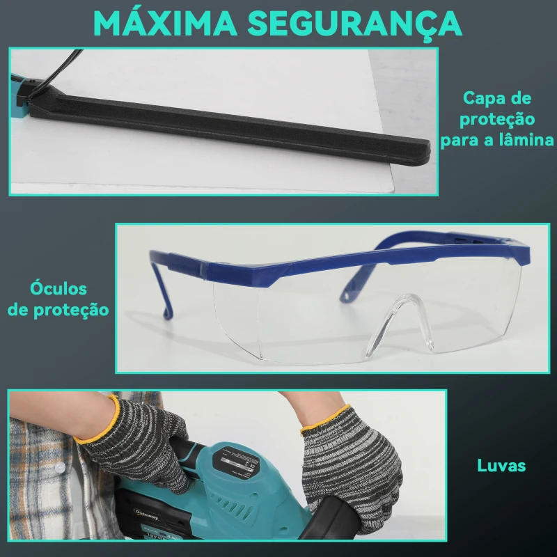 Outsunny Corta Sebes a Bateria 18V Tesoura Aparadora de Sebes Elétrica com 2 Baterias de 4000mAh Comprimento da Lâmina de 51 cm  Azul