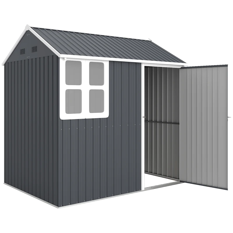 Outsunny 7 x 6ft Galvanised Garden Shed, with Latch - Dark Grey