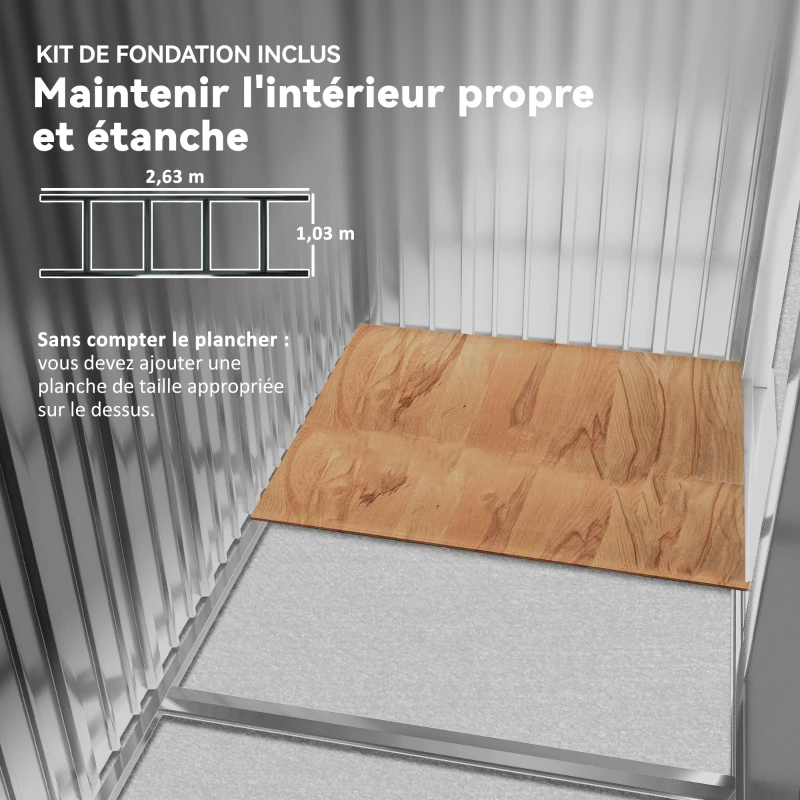 Outsunny Abri de Jardin 4,83 m² Dim. 2,77L x 1,95l x 1,92H m Fondation Incluse Porte coulissante ventilations tôle Acier Gris(m-6)