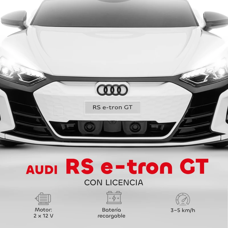 HOMCOM Coche Eléctrico para +3 Años AUDI RS e-tron GT Coche de Batería con Mando a Distancia 103x58x41 cm Blanco
