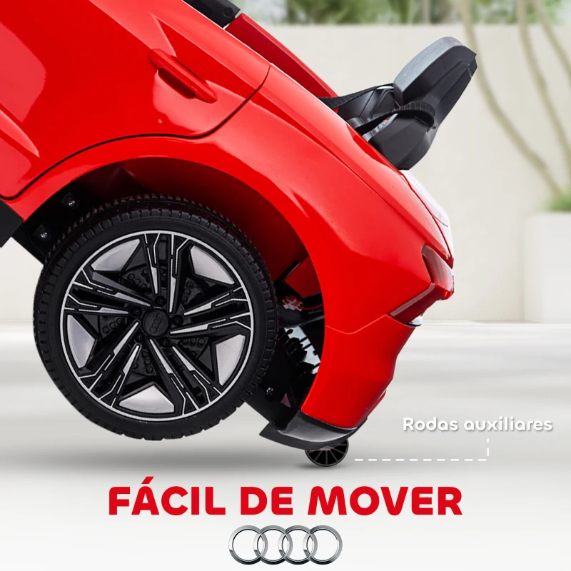 HOMCOM Carro Elétrico AUDI RS E-Tron GT 12V com 2 Motores Controlo Remoto Faróis LED Buzina Música USB 3-5km/h 103x58x41 cm Vermelho