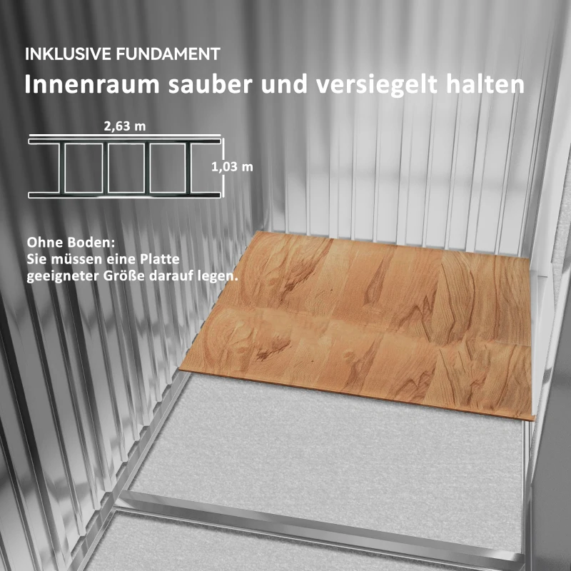 Outsunny Geräteschuppen mit Schiebetüren 2,77 x 1,95 x 1,92cm Metall Grau