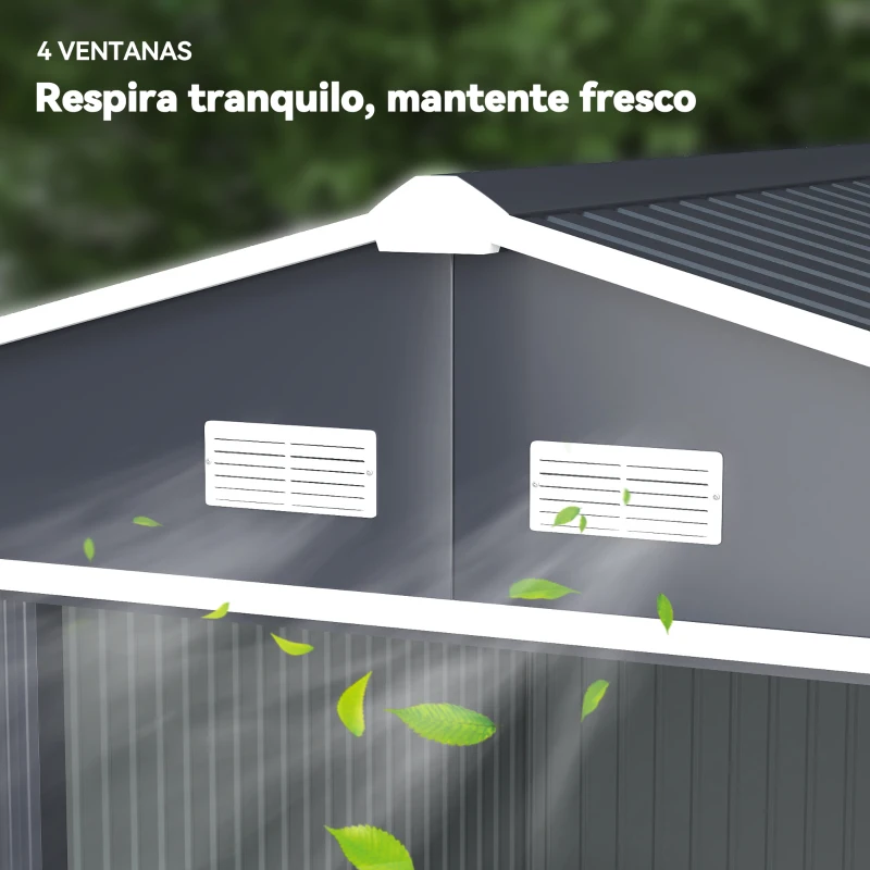 Outsunny Cobertizo de Jardín 8,3 m² 277x322x192 cm con 2 Puertas Corredizas Base Refuerzo (Suelo NO Incluido) Gris