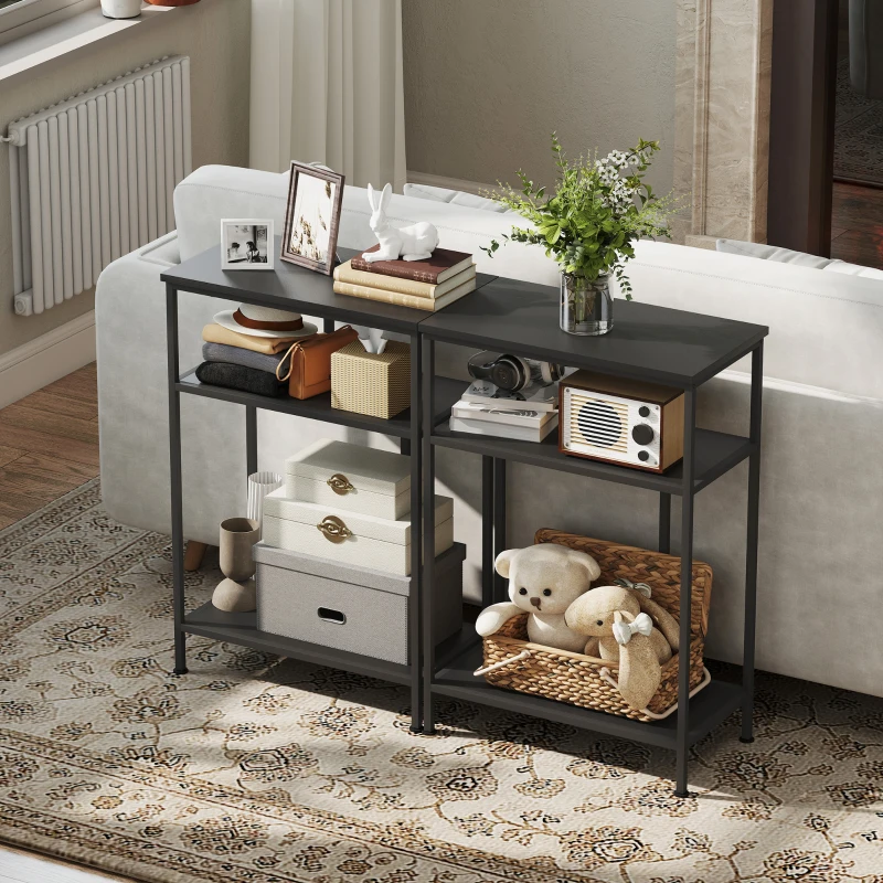 HOMCOM Mobile Consolle mit 3 Regalen aus Metall und Holz, 55x30x81 cm, Schwarz