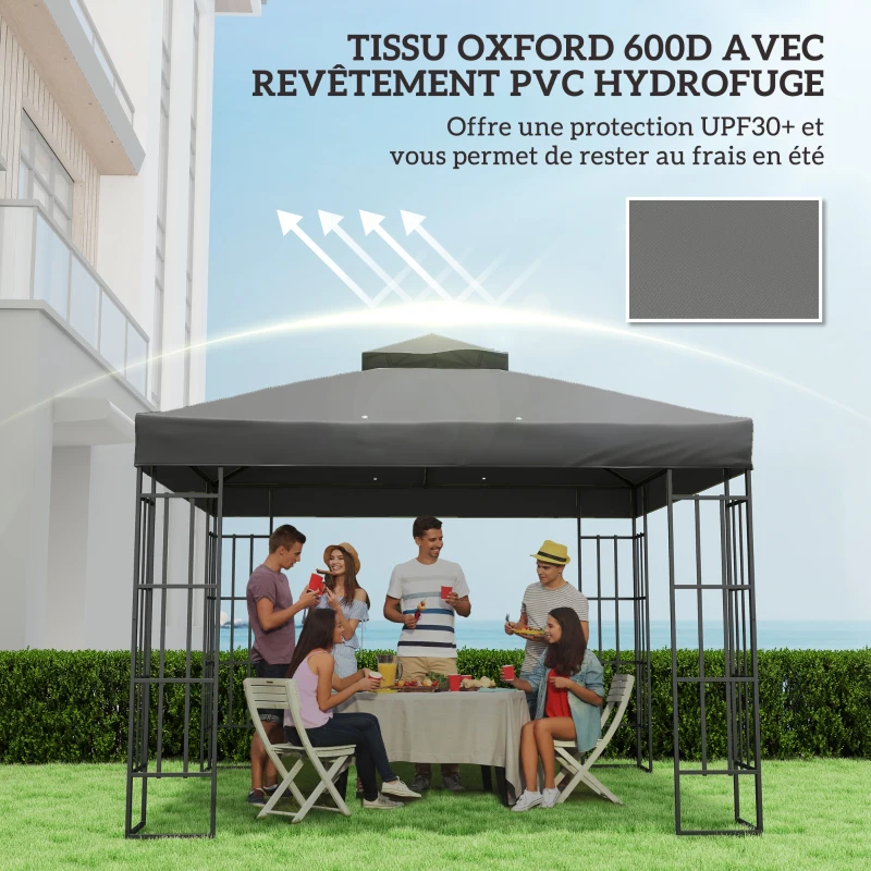 Outsunny Toile pour tonnelle 3 x 3 m toile de rechange pour tonnelle à 2 niveaux protection UPF30+ trous de drainage gris foncé