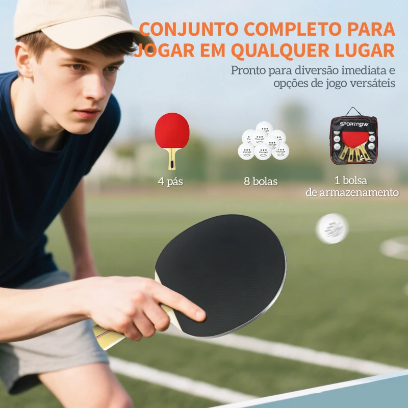 SPORTNOW Raquetes de Ping Pong com 4 Raquetes, 8 Bolas e Estojo de Transporte para Iniciantes e Especialistas Vermelho