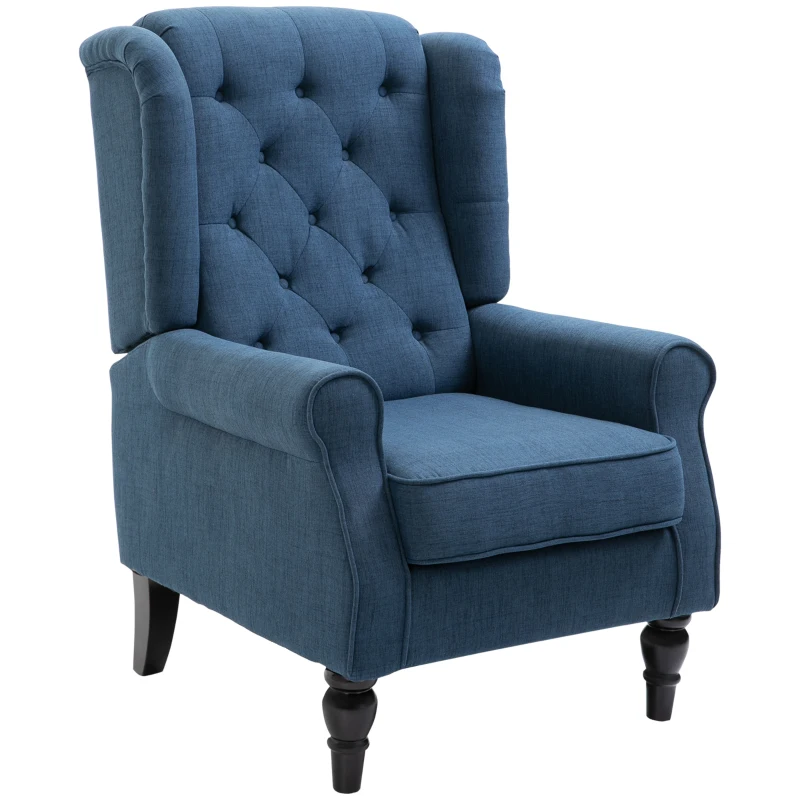 HOMCOM Poltrona de Sala de Estar Poltrona Moderna para Dormitório com Pés de Madeira Poltrona Individual 74x86x102 cm Azul