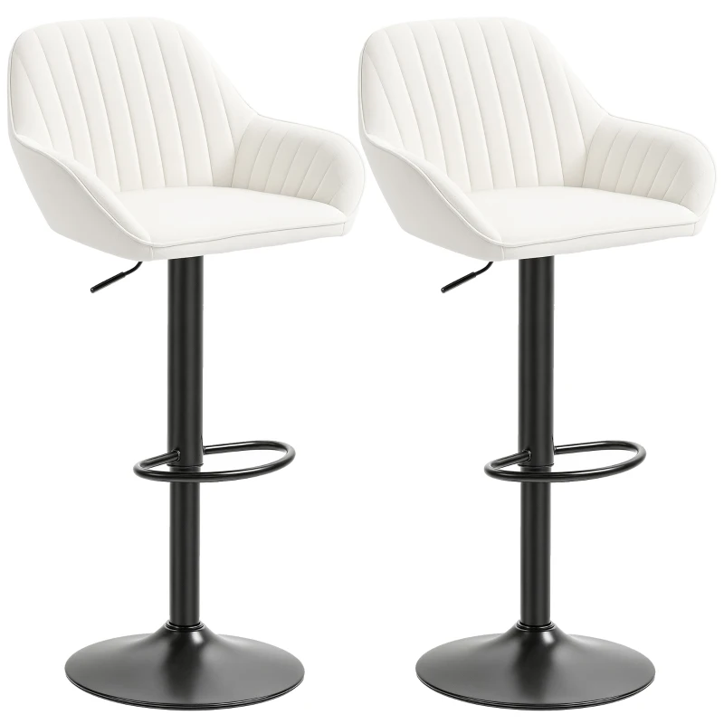 HOMCOM Conjunto de 2 Bancos de Bar Giratórios Bancos Altos de Cozinha com Altura Ajustável 50,5x50x87-107 cm Creme
