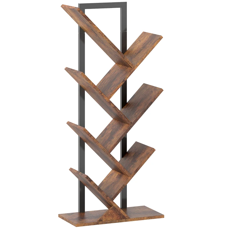 HOMCOM Étagère à Livres Étagère de Rangement en Forme d'Arbre pour Bureau, Marron Rustique avec 7 Niveaux