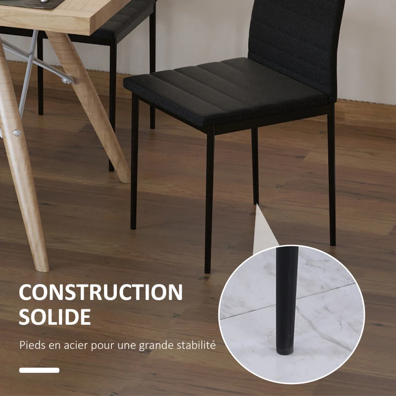 HOMCOM Lot de 4 chaises de salle à manger chaises de cuisine avec dossier haut pieds en métal et tissu en lin 41x50x97cm noir