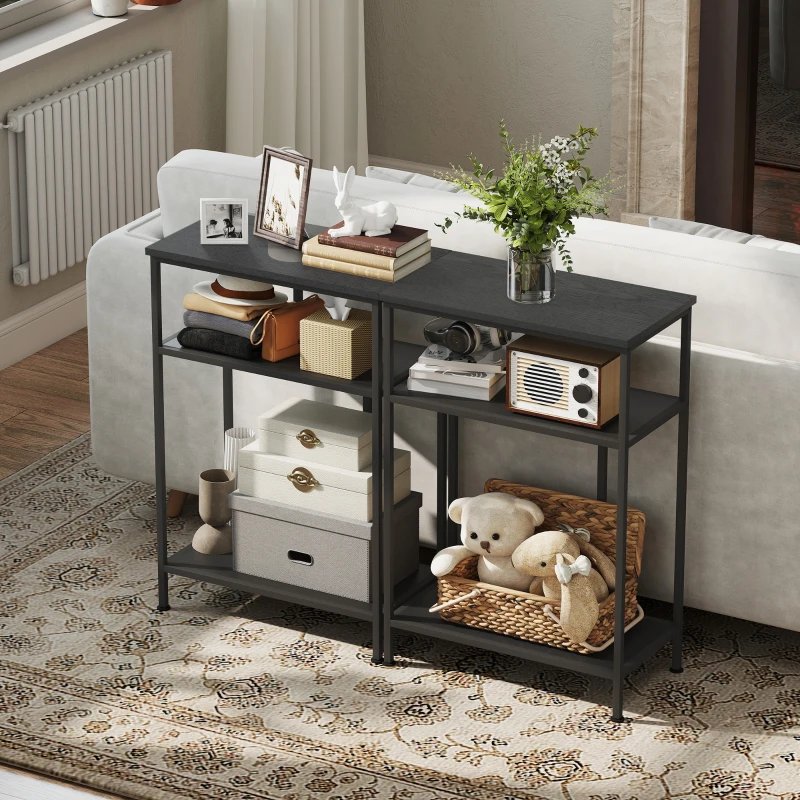 HOMCOM Mobile Consolle a 3 Ripiani con Struttura in Metallo e Legno, 55x30x81 cm, Nero