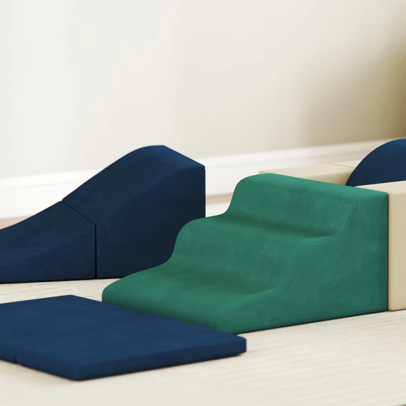 AIYAPLAY Jeu de 7 Blocs de Mousse pour Enfants Blocs de Psychomotricité Jouet d'Apprentissage pour Grimper et Ramper Bleu(m-5)