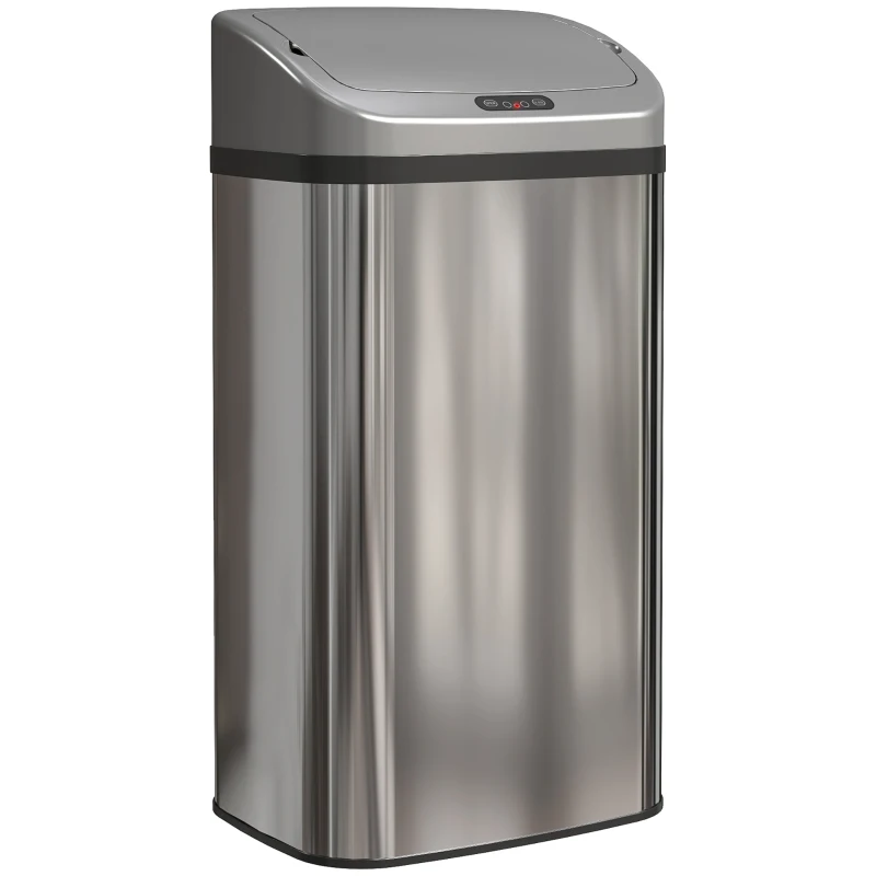 HOMCOM Bidone della spazzatura con sensore da 48 L per cucina o ufficio, funzione di chiusura automatica, in acciaio inossidabile, tono argento