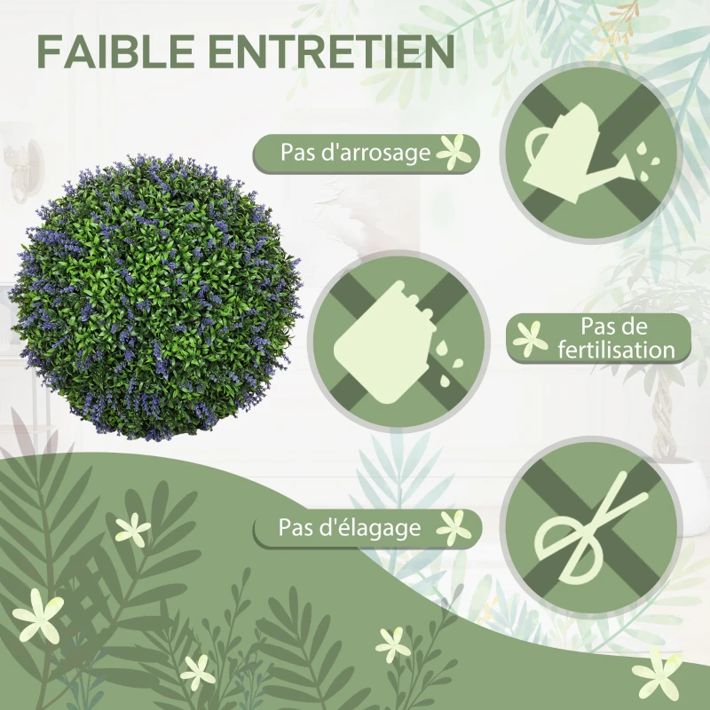 HOMCOM Lot de 2 boules topiaires artificielles, fausses plantes décoratives résistantes aux UV, Ø 42 cm, violet et vert