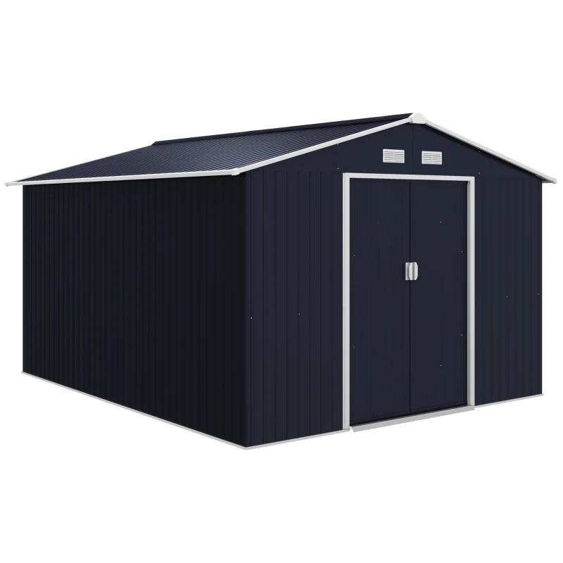 Outsunny Casetta da Giardino con 2 Porte Scorrevoli e 4 Prese d'Aria, in Acciaio, 322x277x192 cm, Grigio