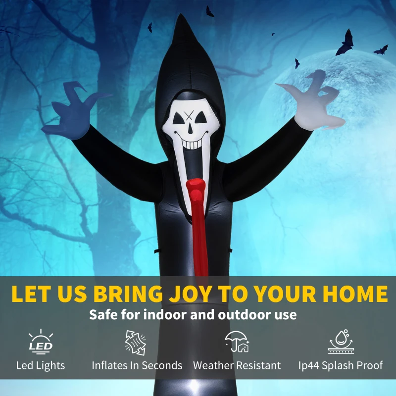 Outsunny 10 FT Grim Reaper Halloween Inflatable with 5 Built-in LED Lights, Blow Up Outdoor Halloween Decoration for Indoor, Outdoor Party