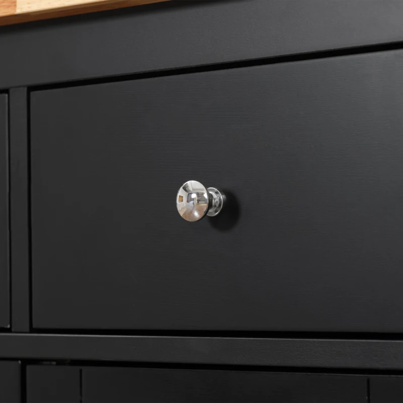 HOMCOM Desserte de cuisine ilôt cuisine avec plan de travail étagère range-bouteilles porte-torchons 2 tiroirs placard 2 portes MDF noir hévéa