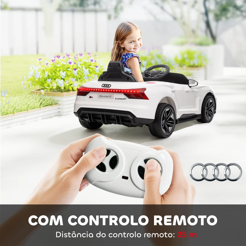 HOMCOM Carro Elétrico AUDI RS E-Tron GT 12V com 2 Motores Controlo Remoto Faróis LED Buzina Música USB 3-5km/h 103x58x41cm Branco