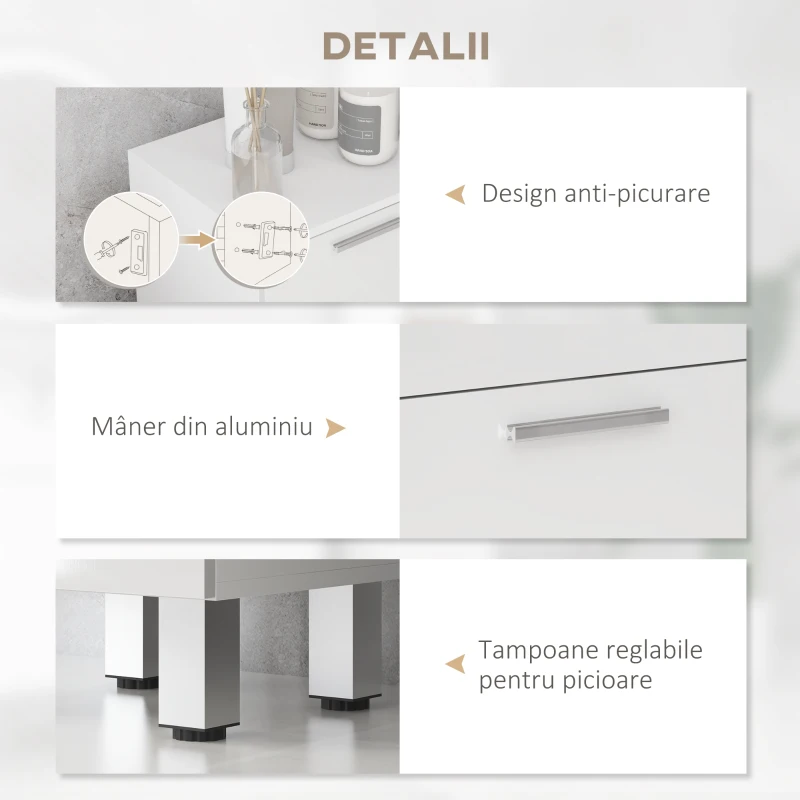 Kleankin Dulap Baie 4 Sertare – Alb Lucios, Depozitare Compacta(m-6)