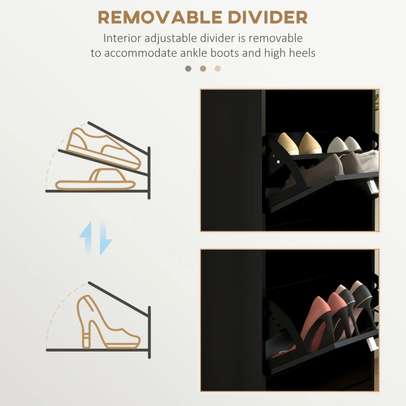 HOMCOM Three-Drawer Minimalistic Shoe Cabinet - Black