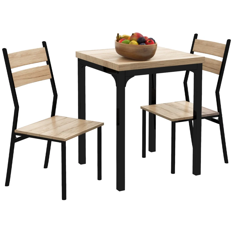 HOMCOM 3 Pieces Compact Dining Table 2 Chairs Set Wooden Metal Legs Bistro cafe Kitchen Breakfast Bar Home Furniture, Light Wood Grain