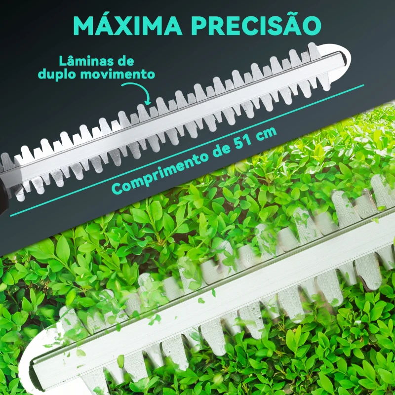 Outsunny Corta Sebes a Bateria 18V Tesoura Aparadora de Sebes Elétrica com 2 Baterias de 4000mAh Comprimento da Lâmina de 51 cm  Azul