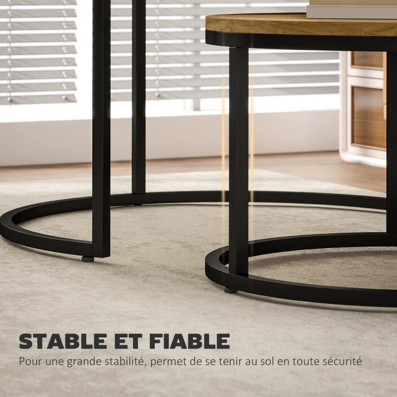 HOMCOM Lot de 2 tables basses gigognes empilable design industriel plateau imitation ciment pieds en métal marron