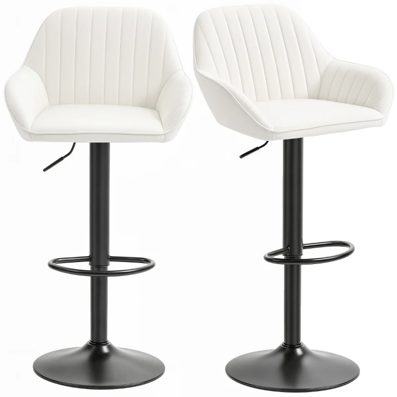 HOMCOM Conjunto de 2 Bancos de Bar Giratórios Bancos Altos de Cozinha com Altura Ajustável 50,5x50x87-107 cm Creme