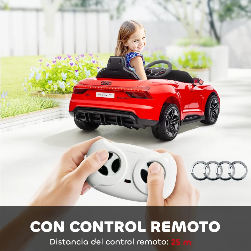 HOMCOM Coche Eléctrico para Niños de +3 Años AUDI RS e-tron GT Coche de Batería con Mando a Distancia 103x58x41 cm Rojo