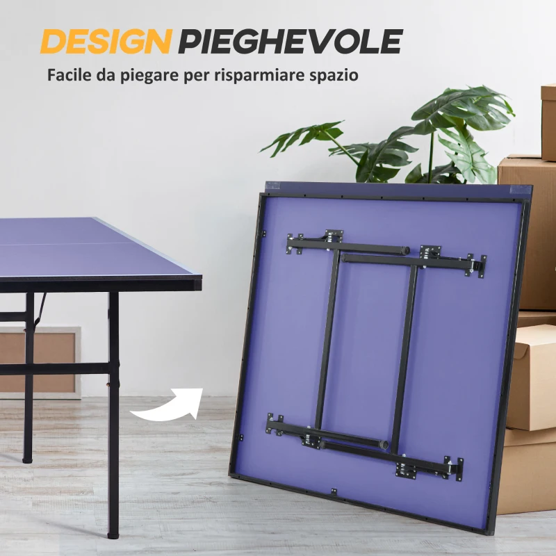 HOMCOM Tavolo da Ping Pong Pieghevole per Interni in MDF e Acciaio, 152.5 x 274 x 76 cm, Blu e Viola
