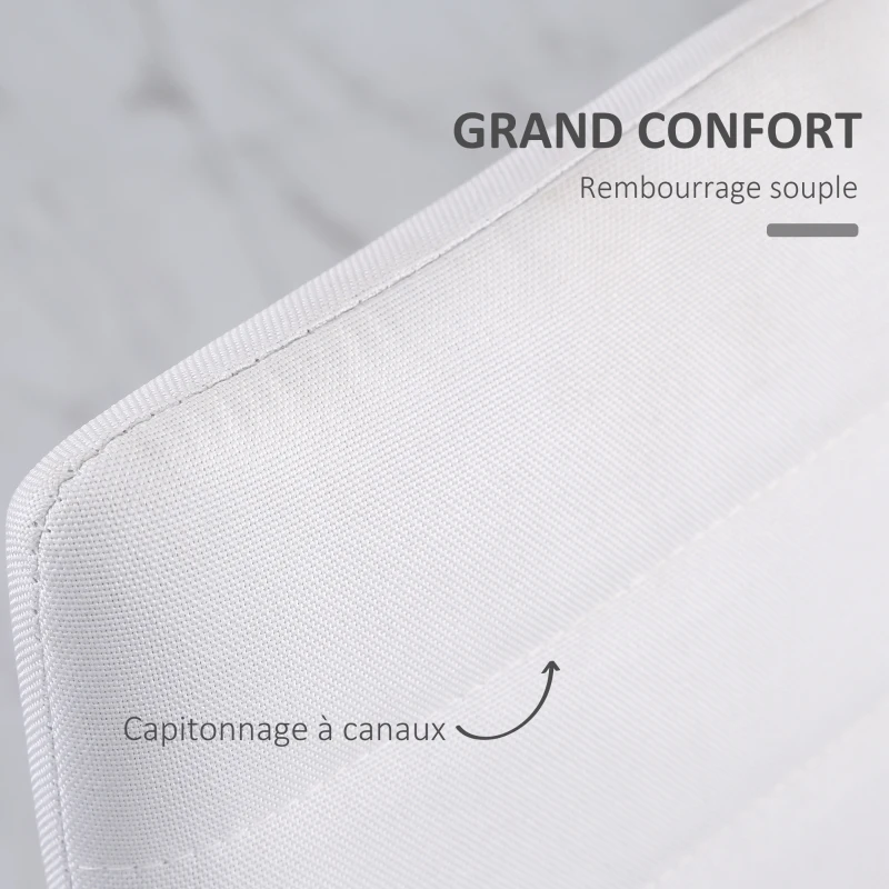 HOMCOM Lot de 4 chaises de salle à manger chaises de cuisine avec dossier haut pieds en métal et tissu en lin 41x50x97cm blanc