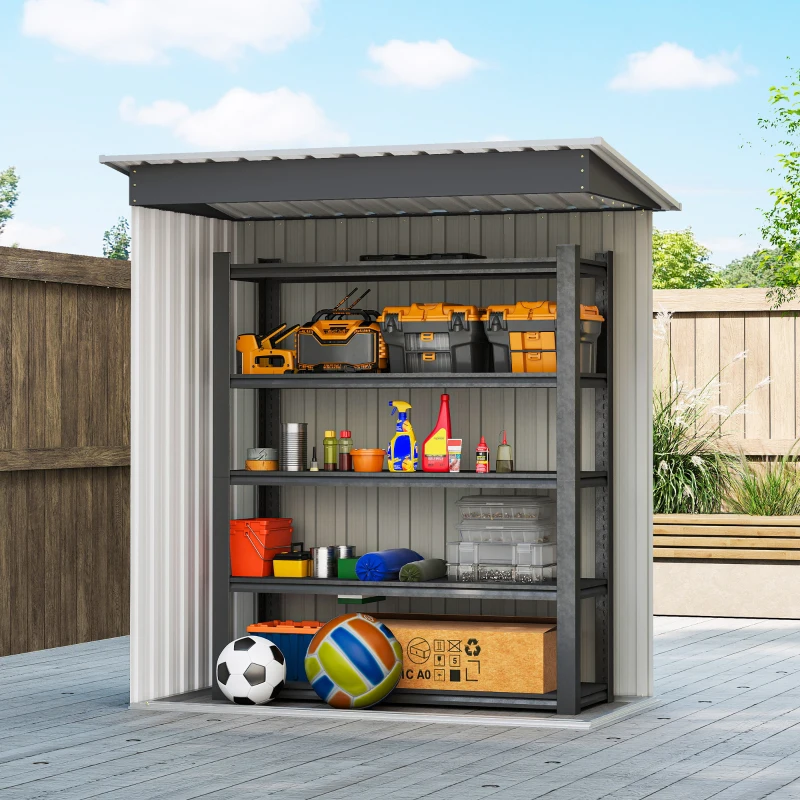 Outsunny Abrigo de Jardim Exterior 1,5 m² 163x89x182 cm Abrigo Metálico para Ferramentas com Porta de Correr e Teto Inclinado Preto