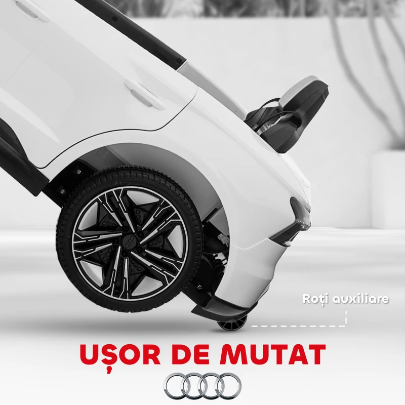 HOMCOM Mașină Electrică pentru Copii cu Motor Dublu, Centură de Siguranță, Telecomandă și Claxon, 103x58x41 cm, Alb
