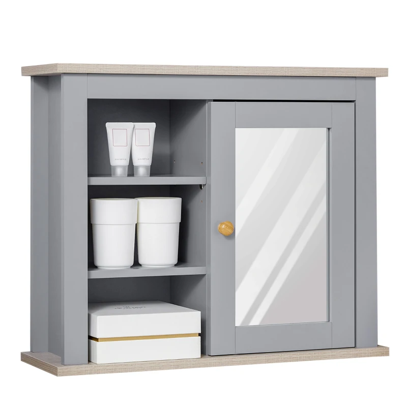 kleankin Bathroom Wall Mirror Cabinet, Cupboard with Door, Storage Cabinet with Adjustable Shelf for Corridors Living Rooms, Grey