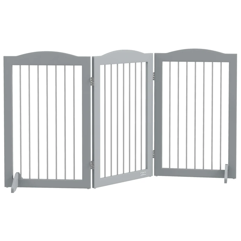 PawHut Barreira de Segurança para Cães Barreira de Segurança para Escadas e Portas Dobrável com Suporte de Pé 154x30x80cm Cinzento