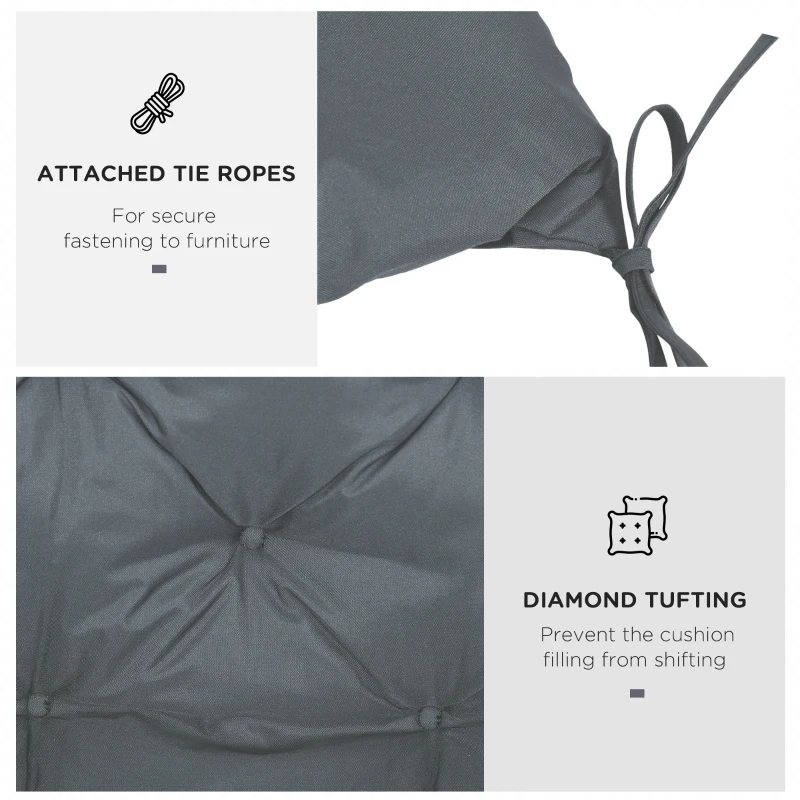 Outsunny 2 Seater Bench Cushion, Garden Chair Cushion with Back and Ties, Indoor and Outdoor Use, 98x100 cm, Dark Grey