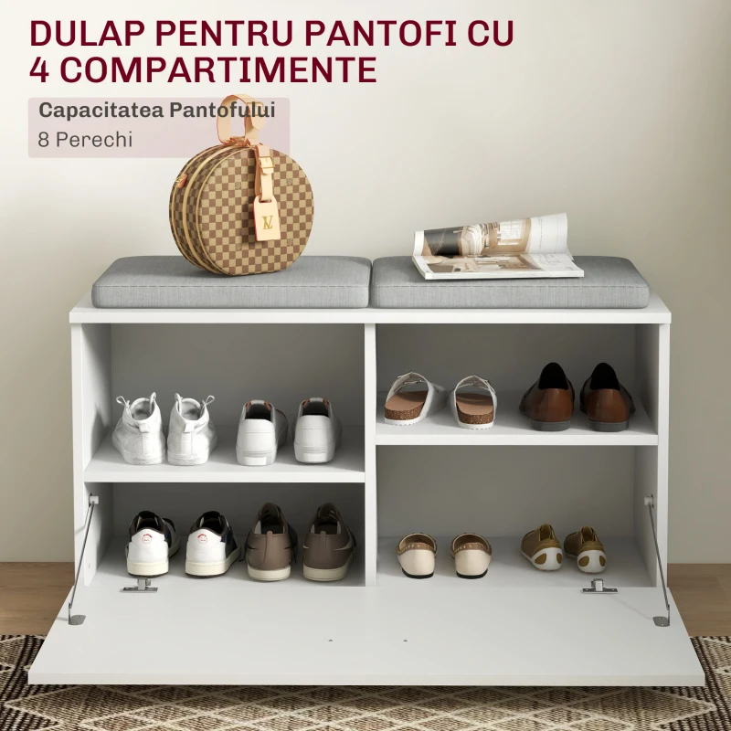 Homcom Set Hol 4‑in‑1 – Banca cu Scaun, Cuiere & Oglinda Alb(m-7)