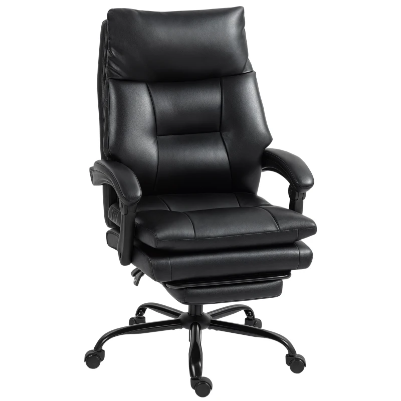 HOMCOM Bürostuhl mit höhenverstellbarer und bis zu 135° neigbarer Schreibtischstuhl, aus schwarzem PU-Leder, 65x76x113-121 cm