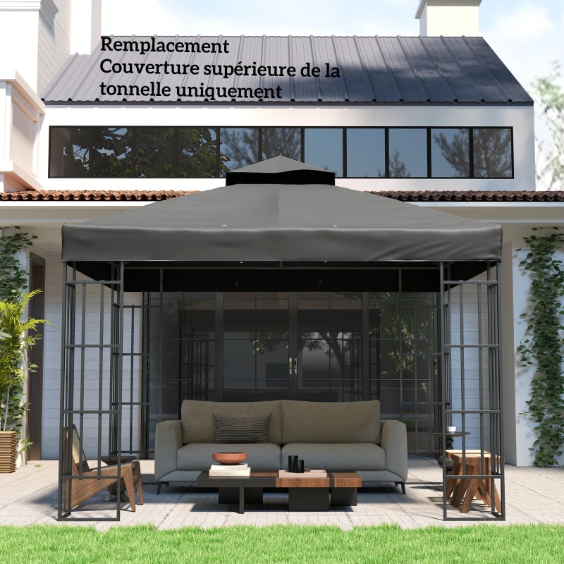 Outsunny Toile pour tonnelle 3 x 3 m toile de rechange pour tonnelle à 2 niveaux protection UPF30+ trous de drainage gris foncé